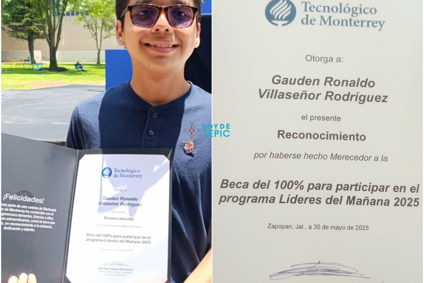 Tecnológico de Monterrey le brinda beca del 100% a joven de Tepic.